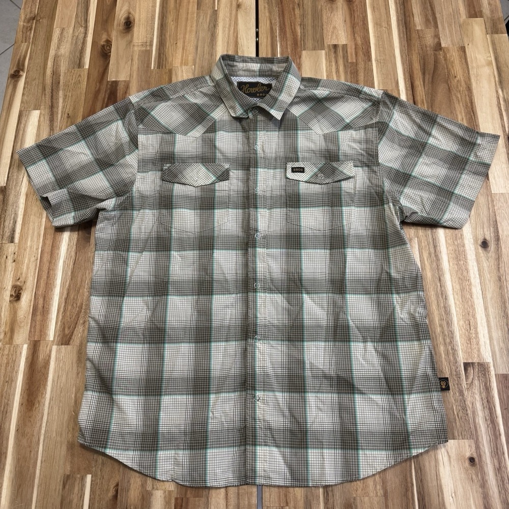 Howler Brothers H Bar B Tech Shirt Mens M Plaid Snap Button Western Stretch